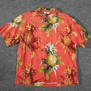 Tommy Bahama Shirt Mens Large Red Fruit Pineapple Hawaiian Silk Vacation Beach